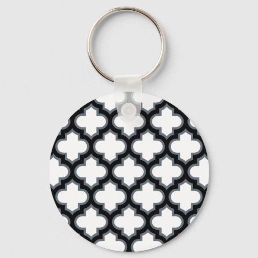 Witte en zwarte trellis, lattice, quatrefoil sleutelhanger (Achterkant)