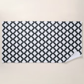 Witte en zwarte trellis, lattice, quatrefoil strandlaken (Voorkant)