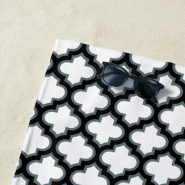 Witte en zwarte trellis, lattice, quatrefoil strandlaken