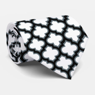 Witte en zwarte trellis, lattice, quatrefoil stropdas