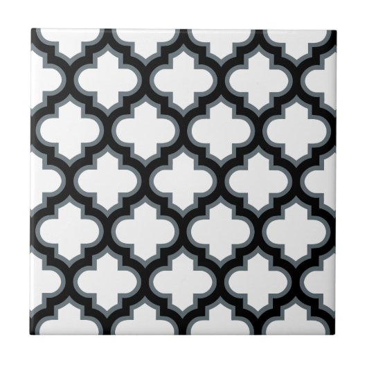 Witte en zwarte trellis, lattice, quatrefoil tegeltje (Voorkant)