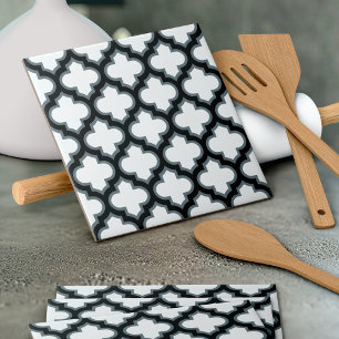 Witte en zwarte trellis, lattice, quatrefoil tegeltje
