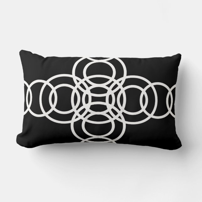 Witte en zwarte Trellis Stripe Lumbar Pillow Kussen (Voorkant)