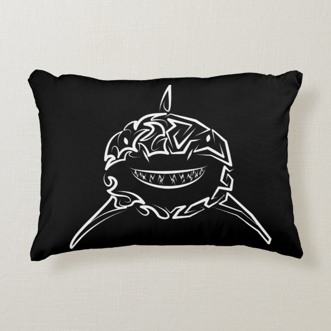 Witte en zwarte tribale witte haai accent kussen (Voorkant)