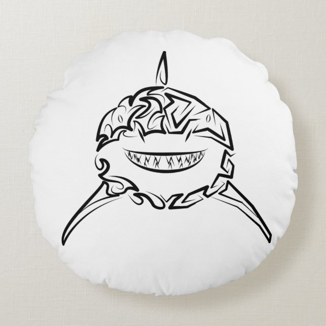 Witte en zwarte tribale witte haai rond kussen (Voorkant)