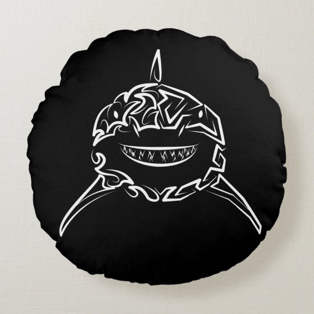 Witte en zwarte tribale witte haai rond kussen (Voorkant)