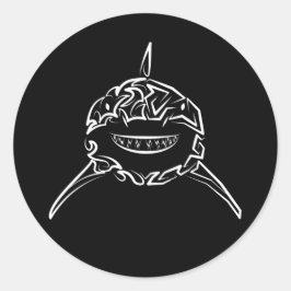 Witte en zwarte tribale witte haai ronde sticker