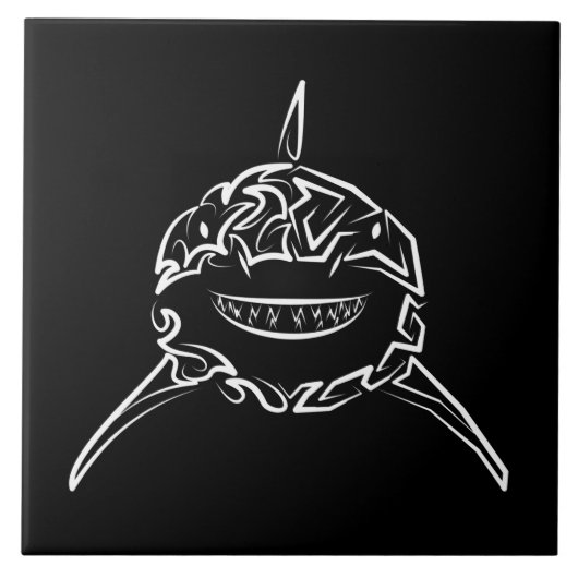 Witte en zwarte tribale witte haai tegeltje (Voorkant)