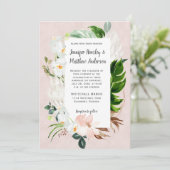 Witte en zwarte tropische Floral bruiloft Kaart (Staand voorkant)