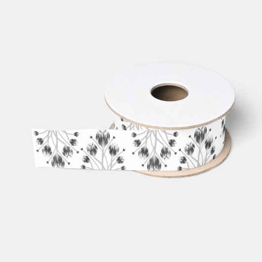 Witte en Zwarte Tulp Uil Visarend HS Grosgrain Lin Lint (Spoel)