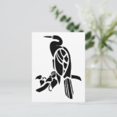 Witte en zwarte vectorkunst, vogels: kruin in boom briefkaart (Staand voorkant)