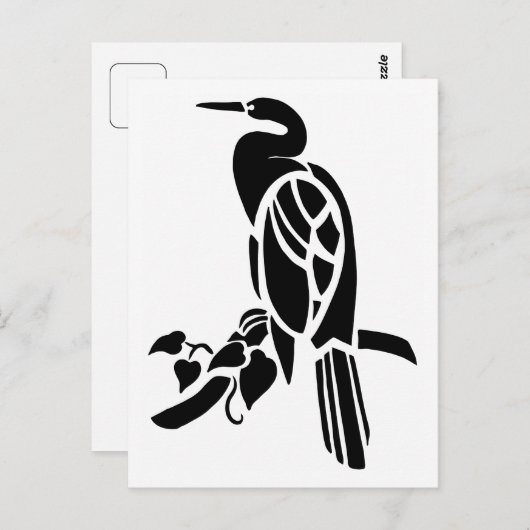 Witte en zwarte vectorkunst, vogels: kruin in boom briefkaart (Voorkant / Achterkant)