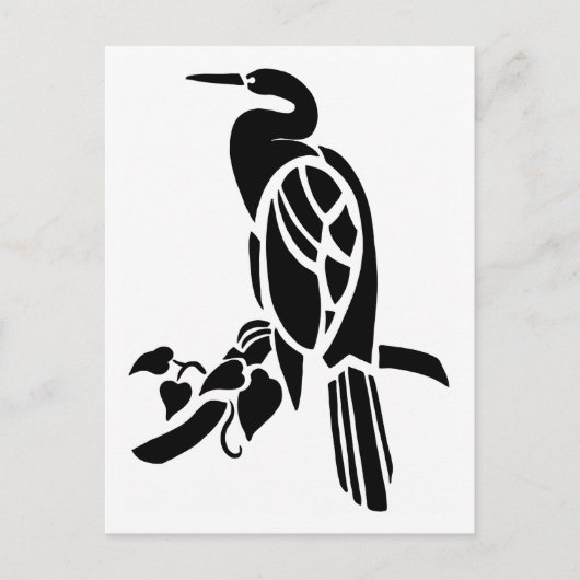 Witte en zwarte vectorkunst, vogels: kruin in boom briefkaart (Voorkant)