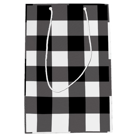 Witte en zwarte vierkantjes buffelplaat medium cadeauzakje (Voorkant)