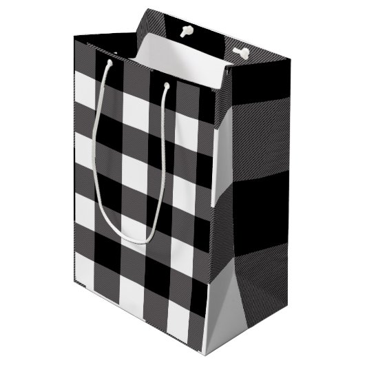 Witte en zwarte vierkantjes buffelplaat medium cadeauzakje (Voorkant Gekanteld)