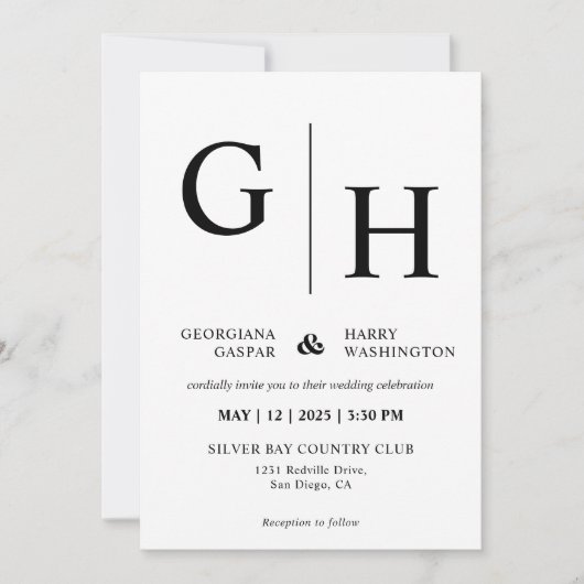 Witte en zwarte vlakte en eenvoudige bruiloft kaart (Voorkant)