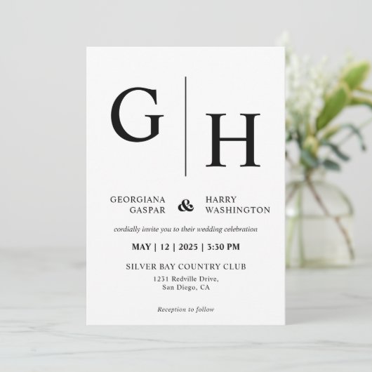 Witte en zwarte vlakte en eenvoudige bruiloft kaart (Staand voorkant)