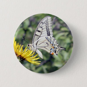 Witte en zwarte vlinder met rode vlekken ronde button 5,7 cm