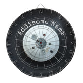 Witte en zwarte vrachtwagen, wiel/autoband dartbord (Voorkant)