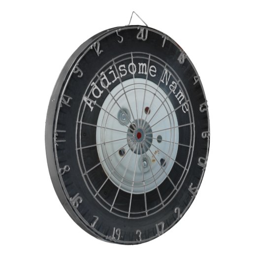 Witte en zwarte vrachtwagen, wiel/autoband dartbord (Voorkant Links)