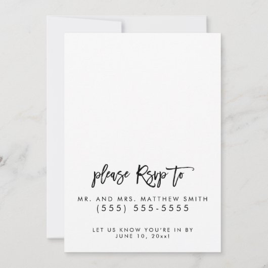 Witte en zwarte vrijgezellenfeest uitnodiging (Achterkant)