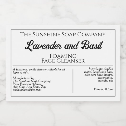 Witte en zwarte waterdichte cosmetische producten  voedselcontainer etiket (Enkel label)