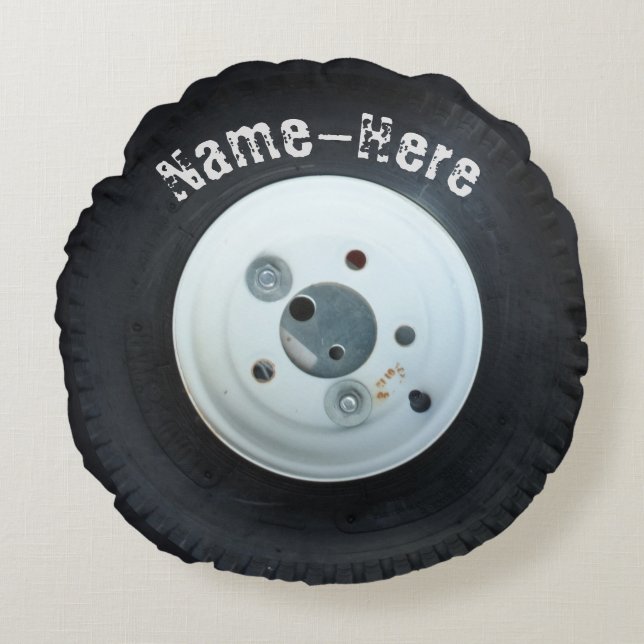 Witte en zwarte wiel/ gepersonaliseerde bandnaam R Rond Kussen (Voorkant)