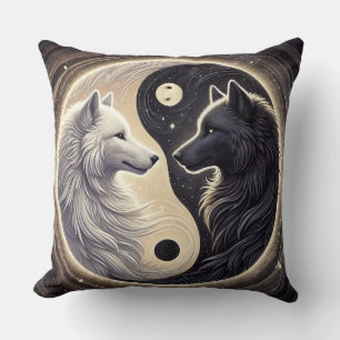 Witte en zwarte wolven die Yin en Yang vertegenwoo Kussen