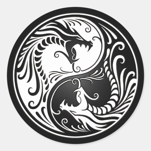 Witte en Zwarte Yin Yang Dragons Ronde Sticker (Voorkant)