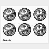 Witte en Zwarte Yin Yang Dragons Ronde Sticker (Vel)