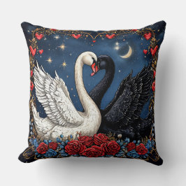 Witte en Zwarte Zwanen met Harten en Rozen Kussen