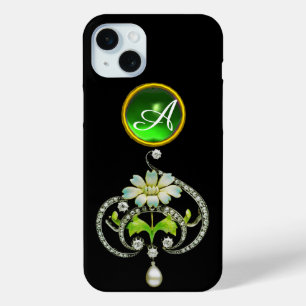 WITTE ENAMELSTROOM, PEARLS EN DIAMONDS MONOGRAM iPhone 15 MINI HOESJE