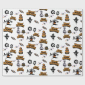 Witte Enge Halloween Ogen Pompoen Kat Cadeaupapier (Vlak)