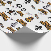 Witte Enge Halloween Ogen Pompoen Kat Cadeaupapier (Hoek)