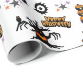 Witte Enge Halloween Ogen Pompoen Kat Cadeaupapier (Rol Hoek)