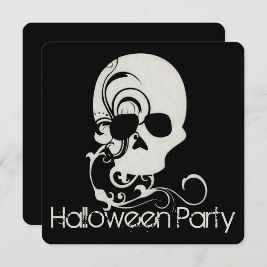 Witte enge schedel Halloween-feestuitnodiging Kaart (Voorkant / Achterkant)