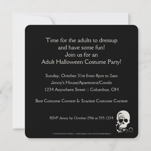 Witte enge schedel Halloween-feestuitnodiging Kaart (Achterkant)