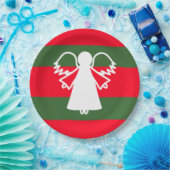 Witte Engel Vleugels Rood Donkergroene strepen Vak Papieren Bordje (Feest)