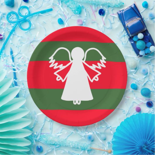 Witte Engel Vleugels Rood Donkergroene strepen Vak Papieren Bordje (Feest)