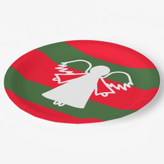 Witte Engel Vleugels Rood Donkergroene strepen Vak Papieren Bordje (Gekanteld)