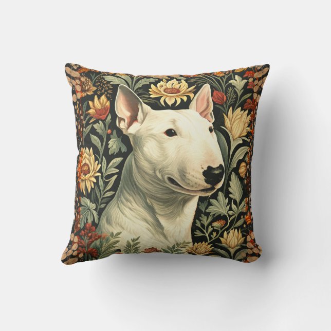 Witte Engelse Bull Terrier Victoriaanse Bloemenpri Kussen (Achterkant)