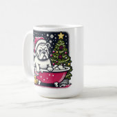 Witte Engelse Bulldog Bath Christmas Coffee Mok (Voorkant links)