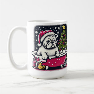 Witte Engelse Bulldog Bath Christmas Coffee Mok