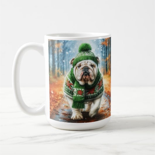 Witte Engelse Bulldog Christmas Coffee Cup Koffiemok (Links)