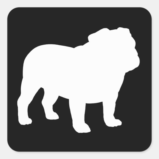 Witte Engelse Bulldog Silhouet Vierkante Sticker (Voorkant)