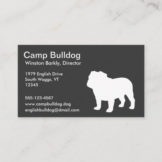 Witte Engelse Bulldog Silhouet Visitekaartje (Voorkant)
