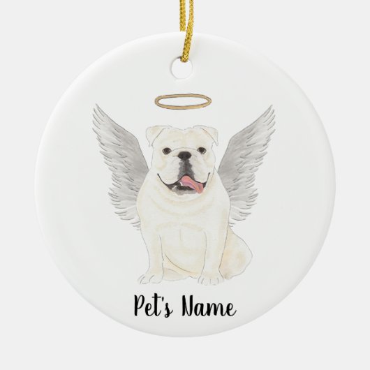 Witte Engelse Bulldog Sympathie Herdenking Keramisch Ornament (Voorkant)