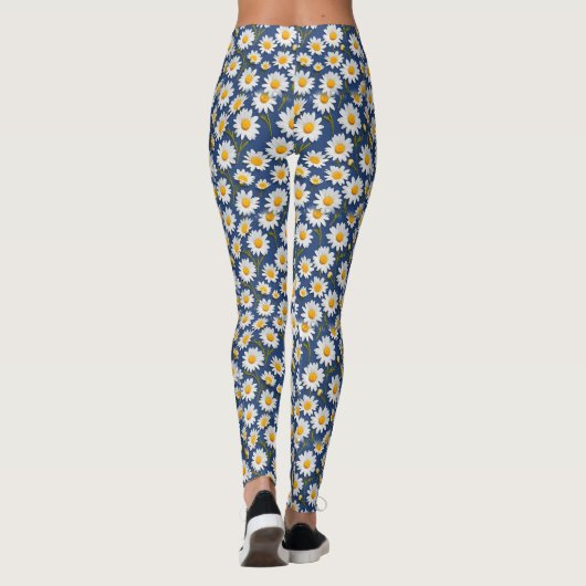 Witte Engelse madeliefjes op blauw Leggings (Achterkant)