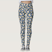 Witte Engelse madeliefjes op blauw Leggings (Voorkant)