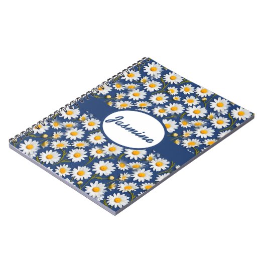 Witte Engelse madeliefjes op blauw Notitieboek (Linkerzijde)